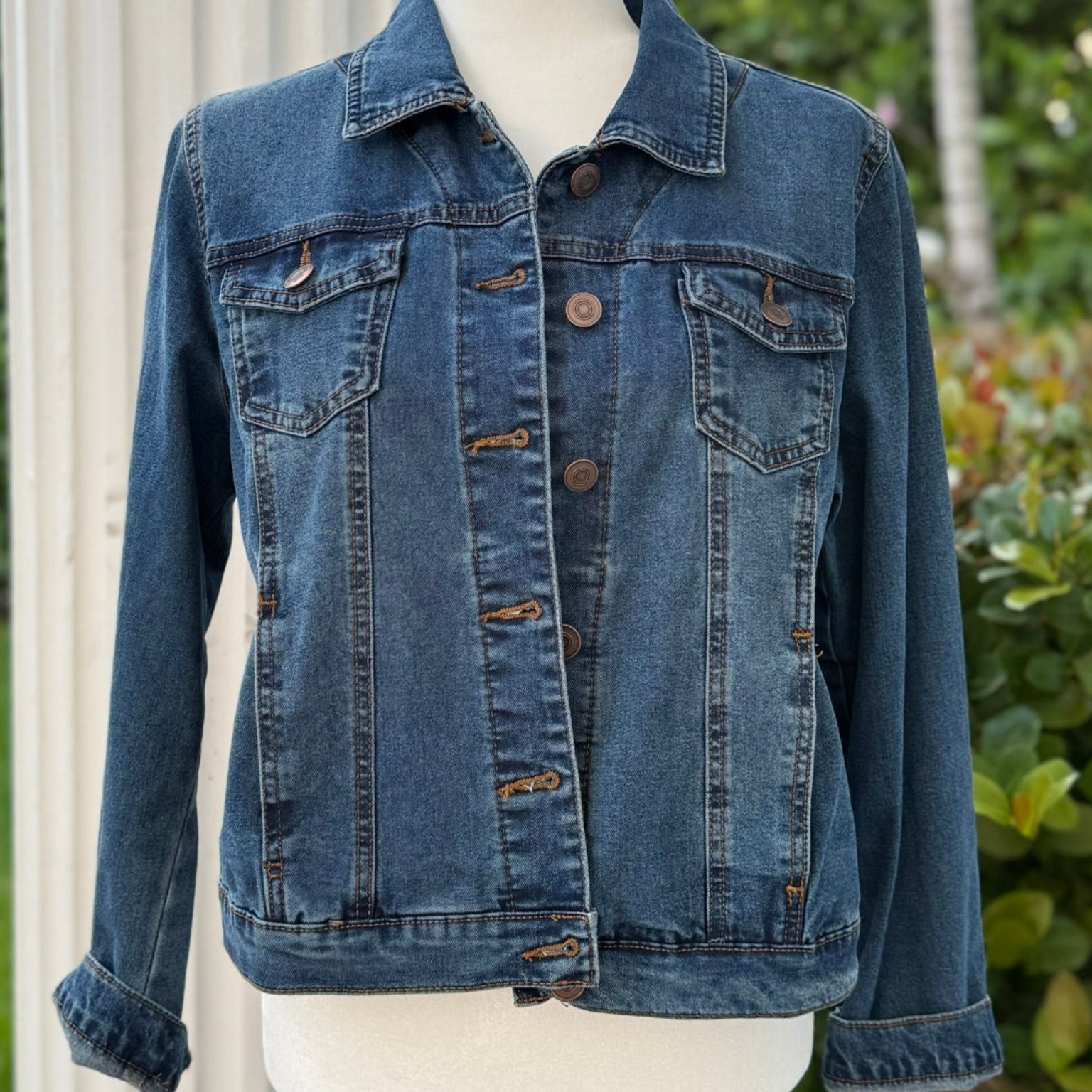 Suzy T Designs Sequined Floral Denim Jacket Size Medium
