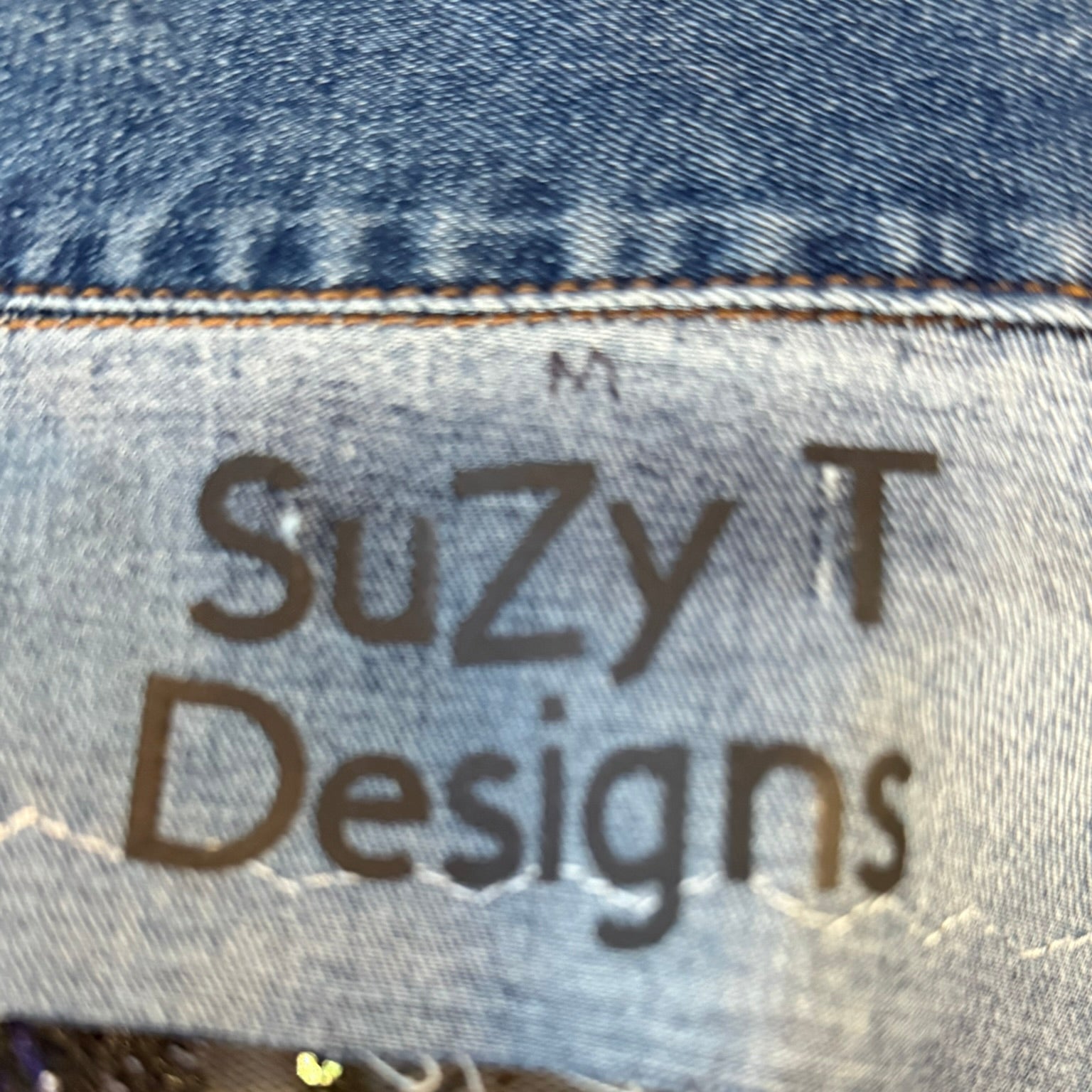 Suzy T Designs Sequined Floral Denim Jacket Size Medium