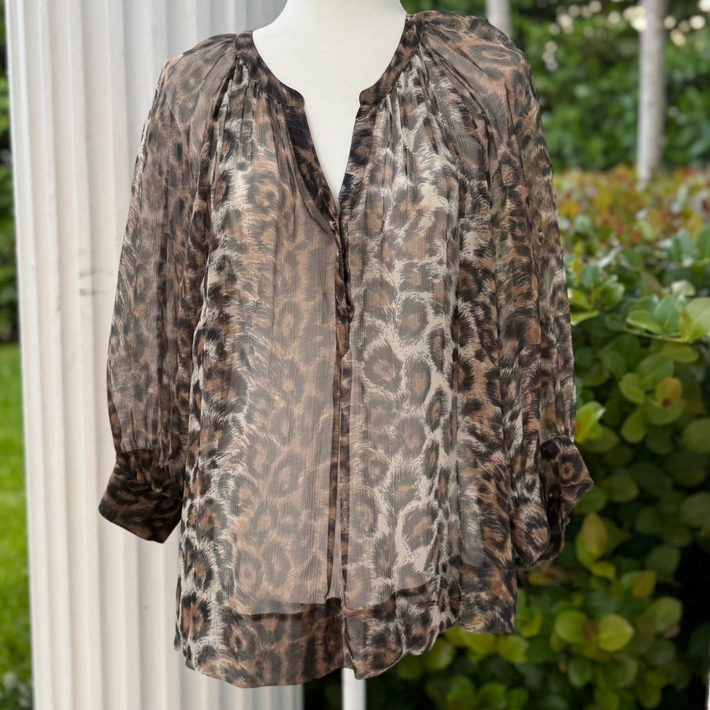 Joie Sheer Leopard Print Blouse Size Large