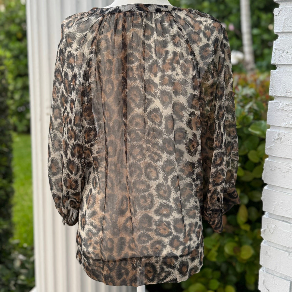 Joie Sheer Leopard Print Blouse Size Large
