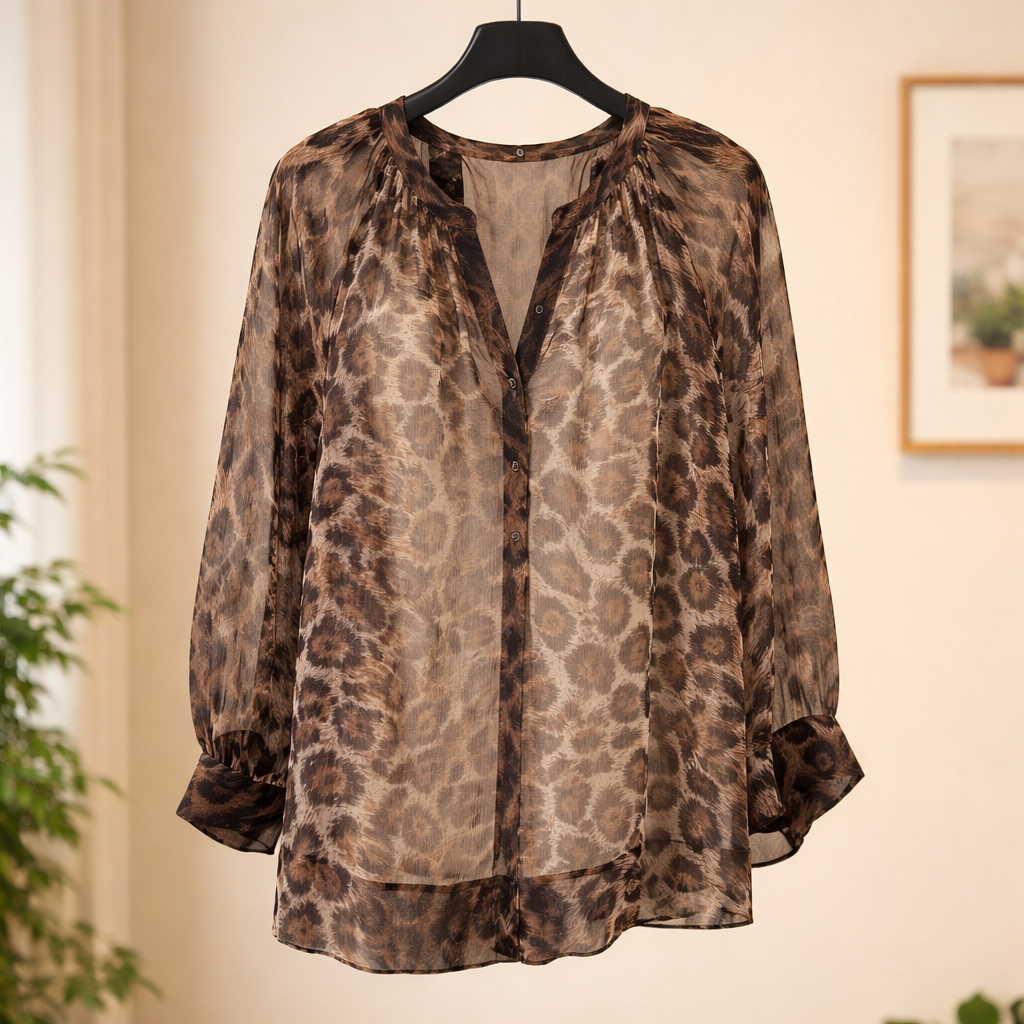 Joie Sheer Leopard Print Blouse Size Large