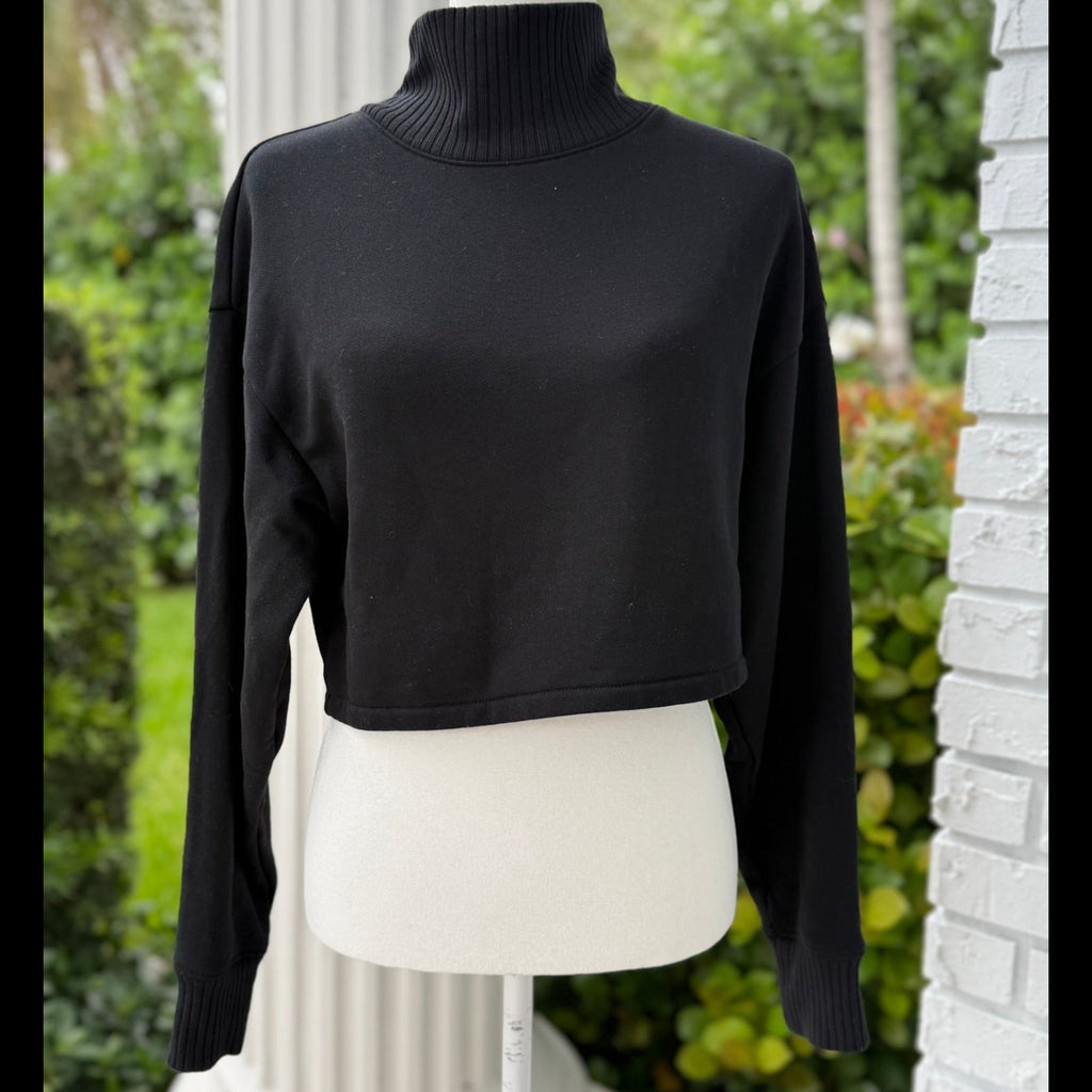 Alo Yoga Black Mock Neck Cropped Sweatshirt- Size Small