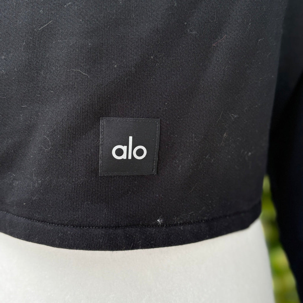 Alo Yoga Black Mock Neck Cropped Sweatshirt- Size Small
