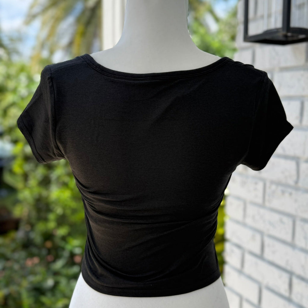 Vuori Short Sleeve Halo Crop Top - Black Heather- Size Small