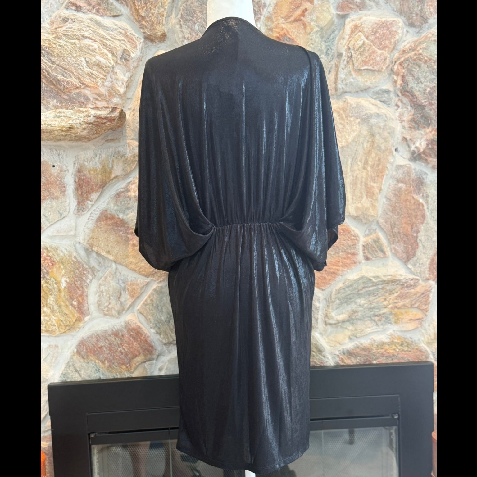 Elan Black Metallic Faux Wrap Front Dress- Size Medium
