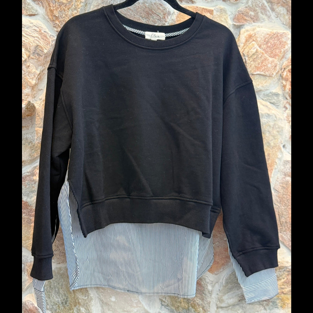 Elan Layered Black Sweatshirt with Shirttail