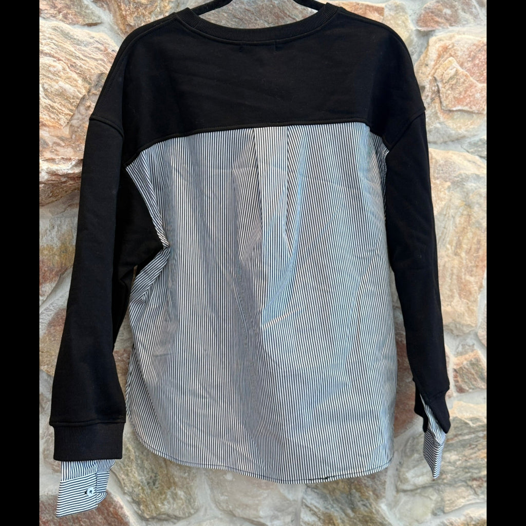 Elan Layered Black Sweatshirt with Shirttail