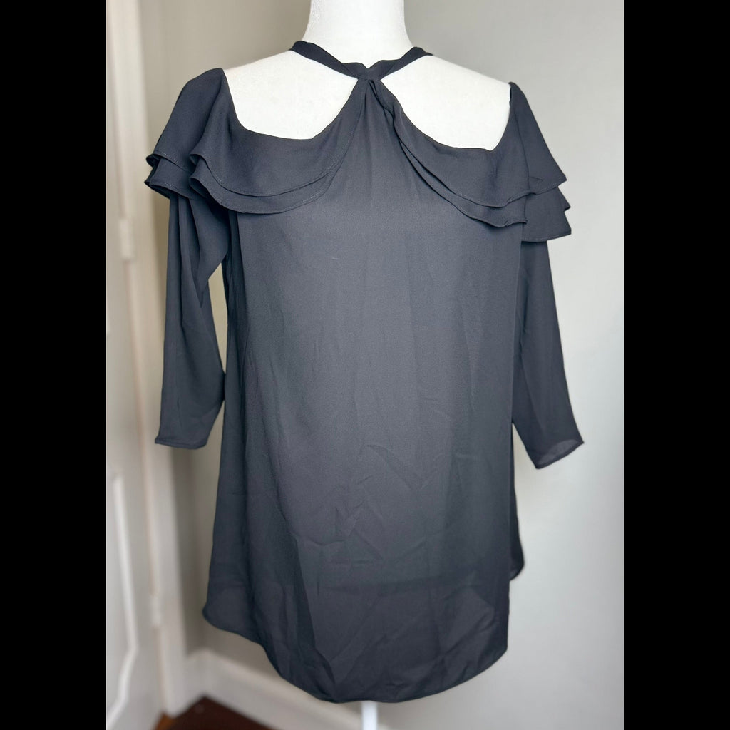 Atina Cristina Black Cold Shoulder Blouse NWT Size Medium