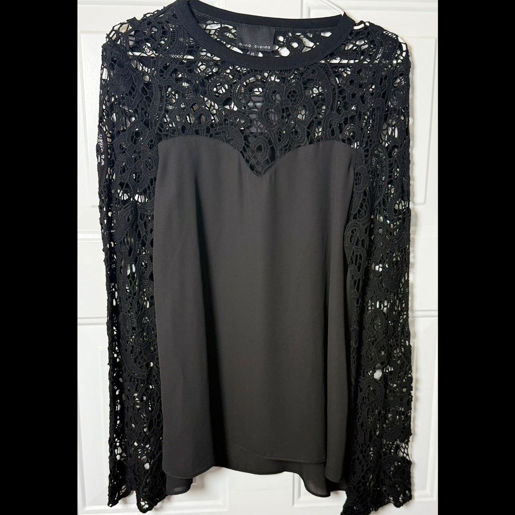Atina Cristina Black Lace Overlay Top NWT Size XS