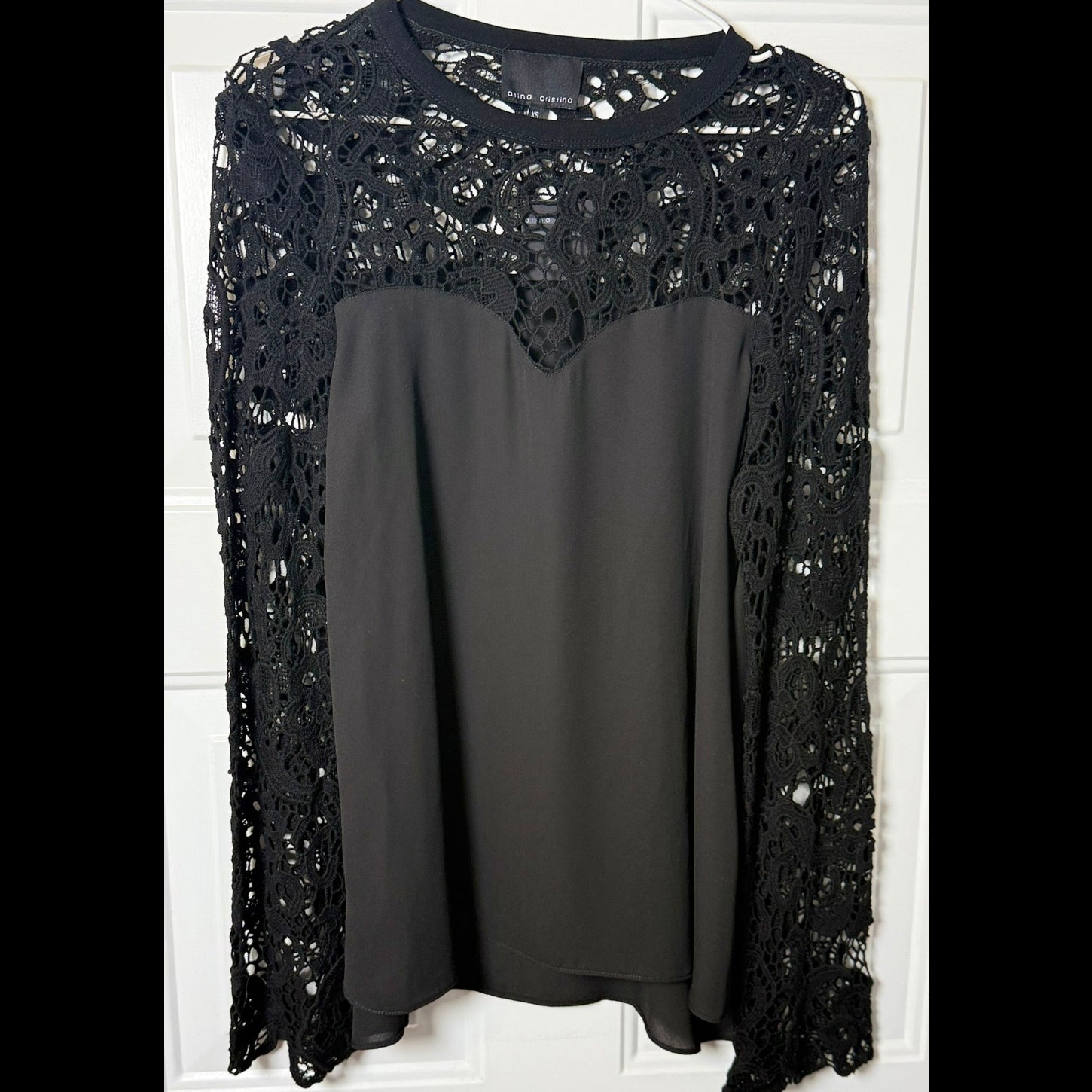 Atina Cristina Black Lace Overlay Top NWT Size XS