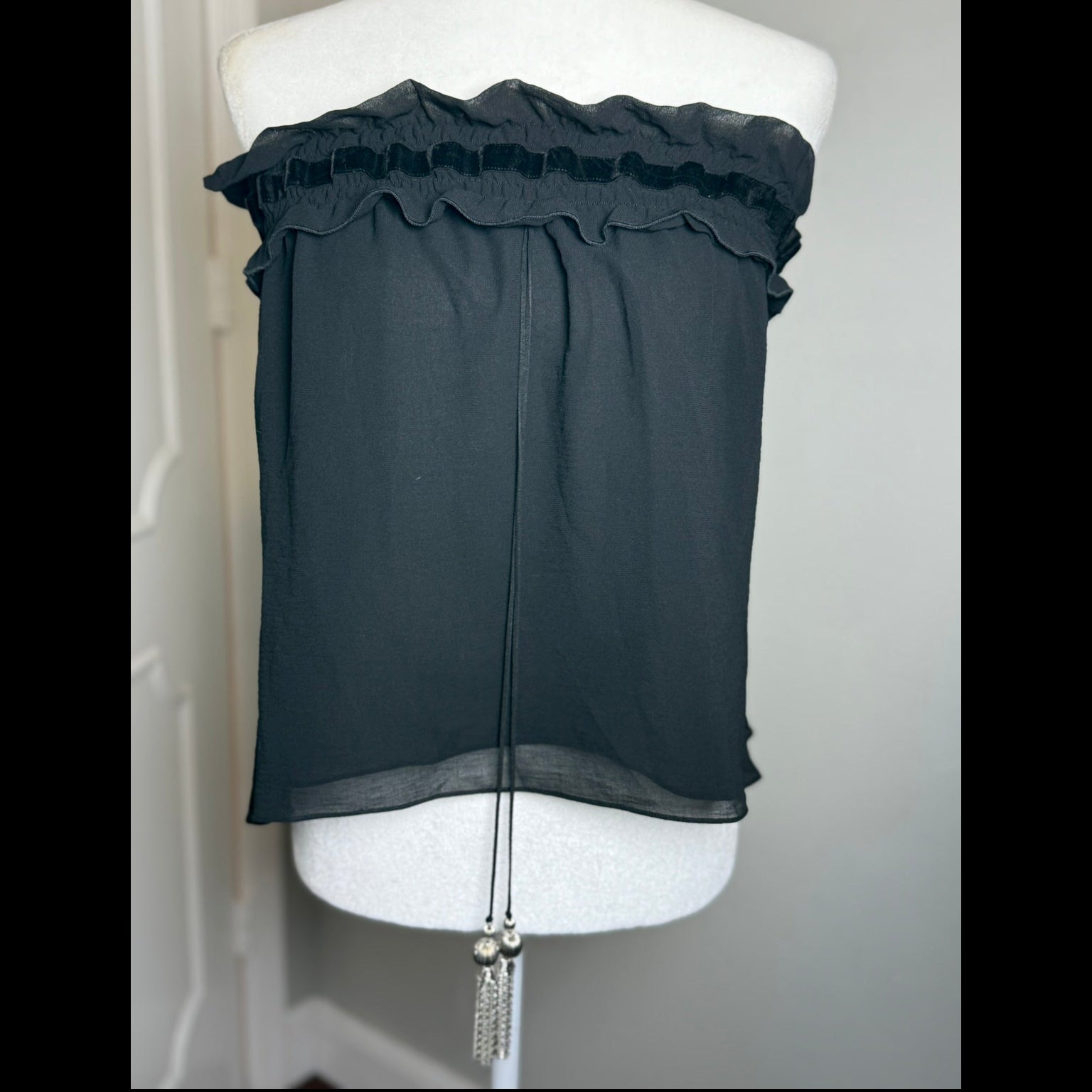 Atina Cristina Ruffled Strapless Black Top NWT Size XS