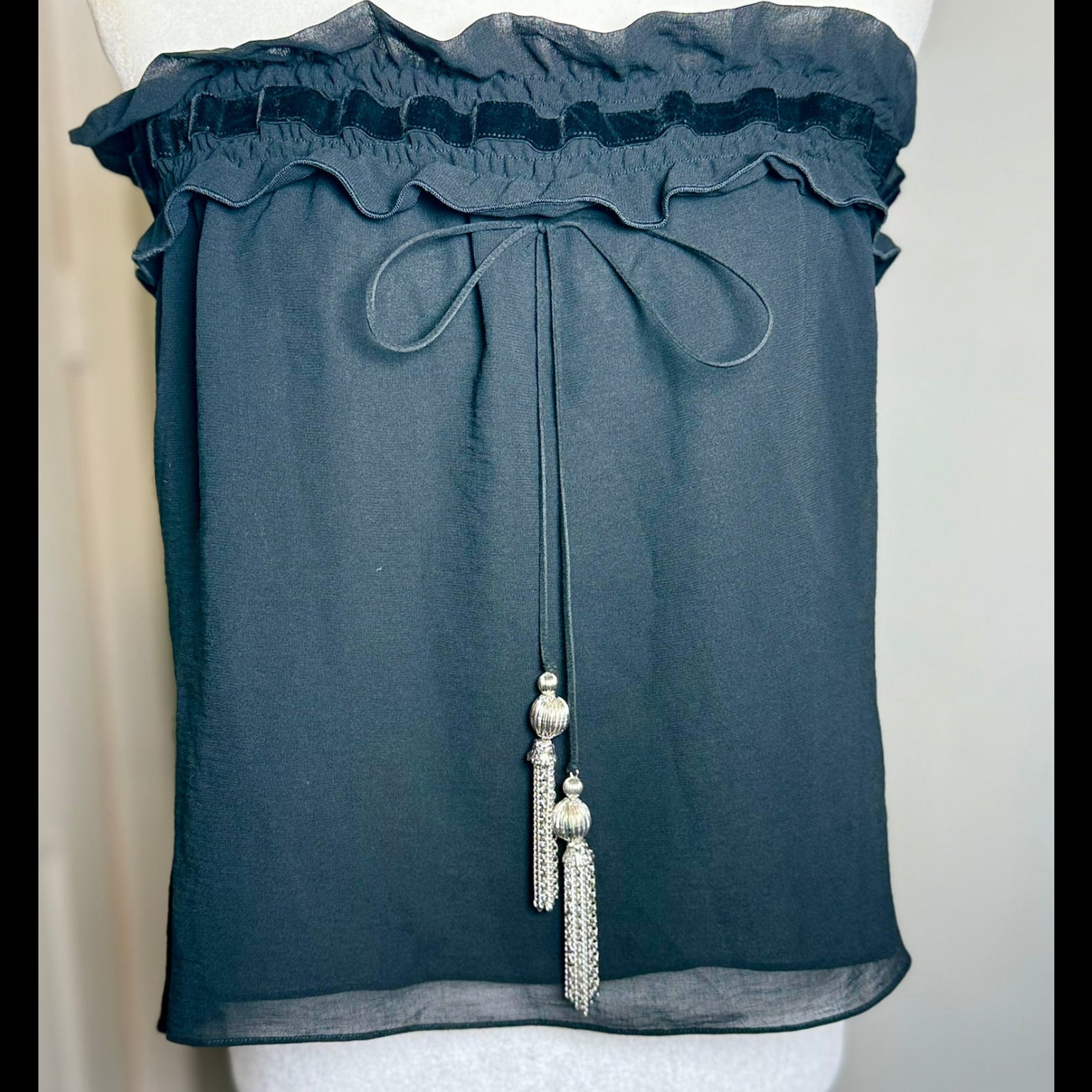 Atina Cristina Ruffled Strapless Black Top NWT Size XS
