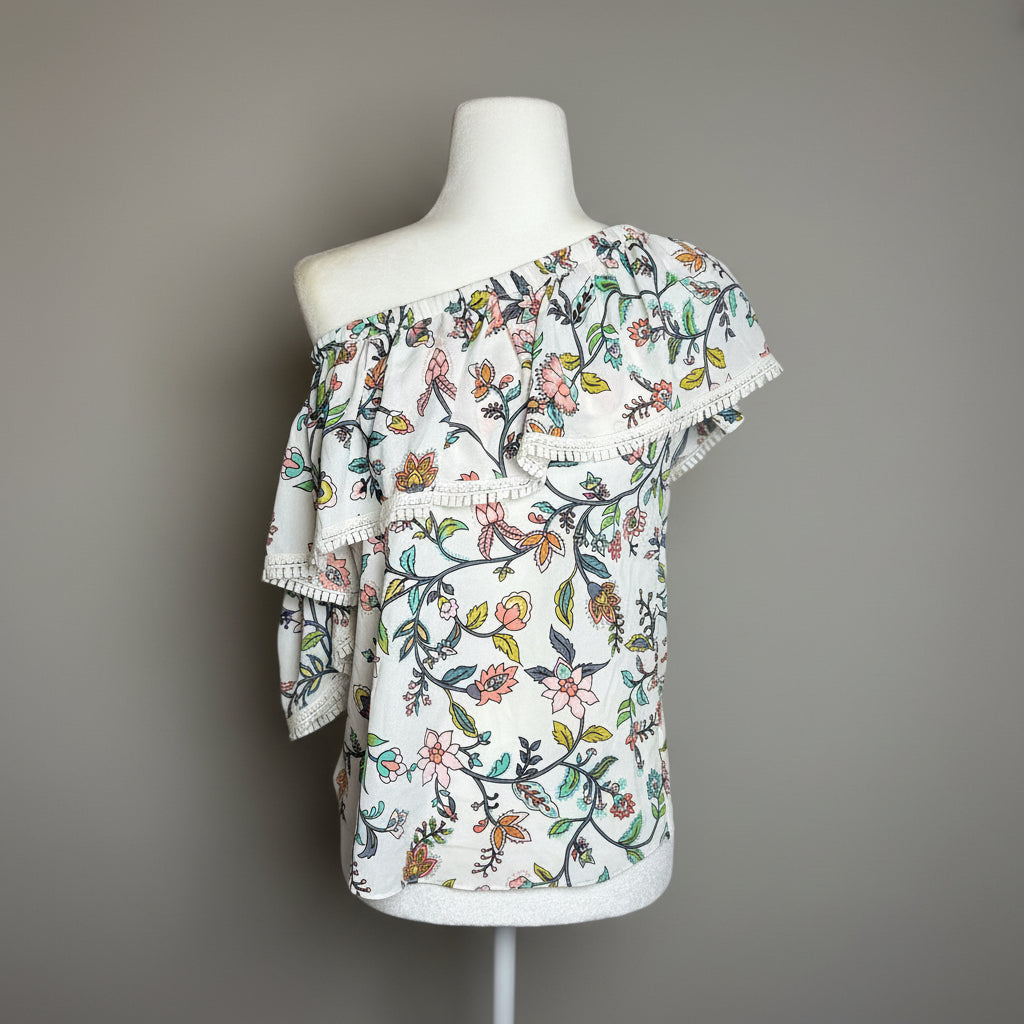 Atina Cristina Floral One Shoulder Ruffle NWT Size XS