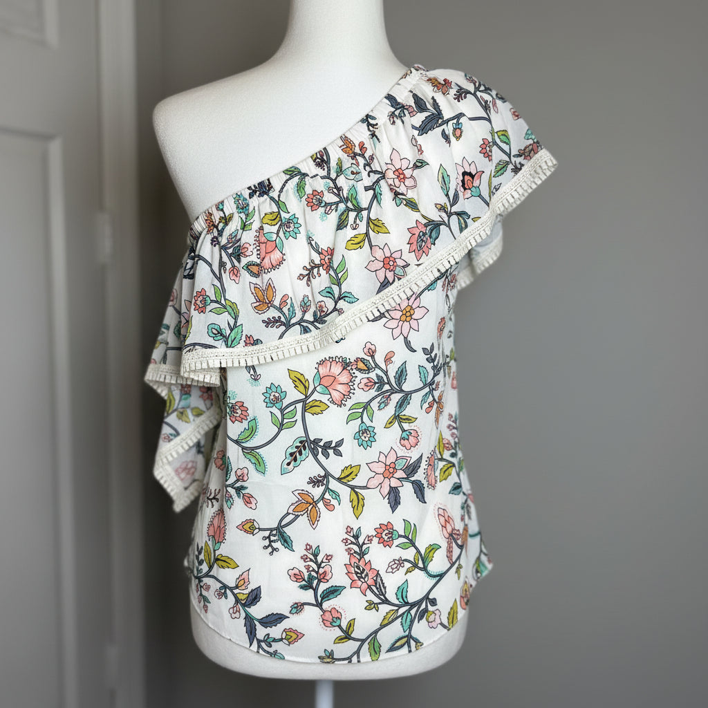 Atina Cristina Floral One Shoulder Ruffle NWT Size XS