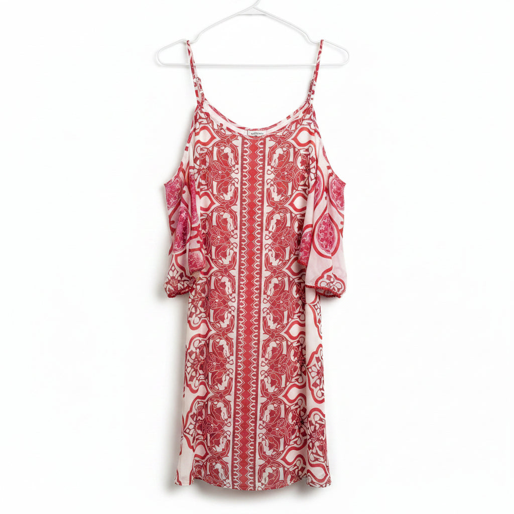 Atina Cristina Cold Shoulder Red Patterned Dress NWT Size XS