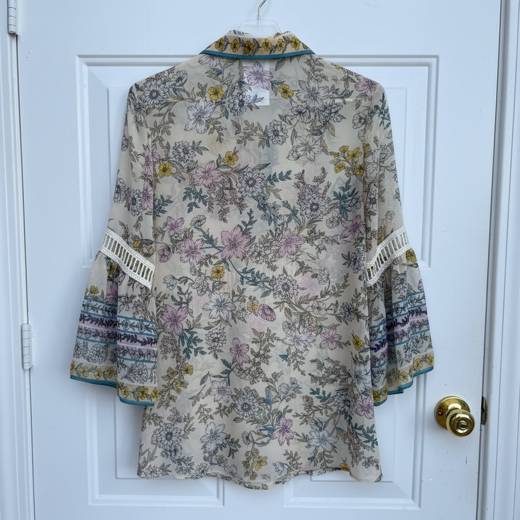 Atina Cristina Floral Lace Trimmed Blouse NWT Size XS