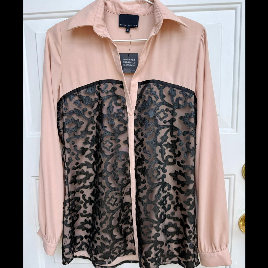 Atina Cristina Blush and Black Lace Blouse NWT Size XS