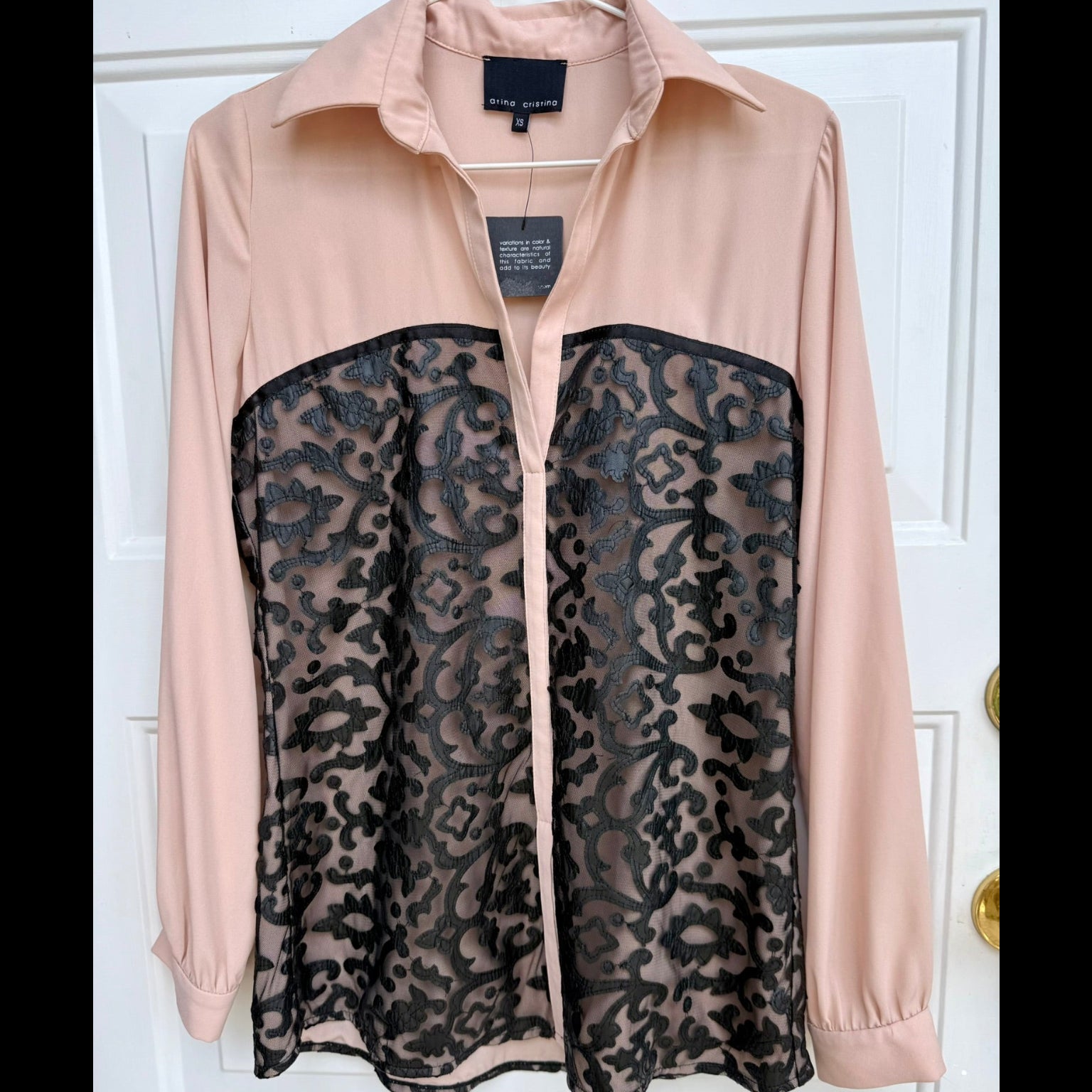 Atina Cristina Blush and Black Lace Blouse NWT Size XS