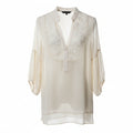 Atina Cristina Cream Sheer Blouse with Floral Embroidery NWT Size XS