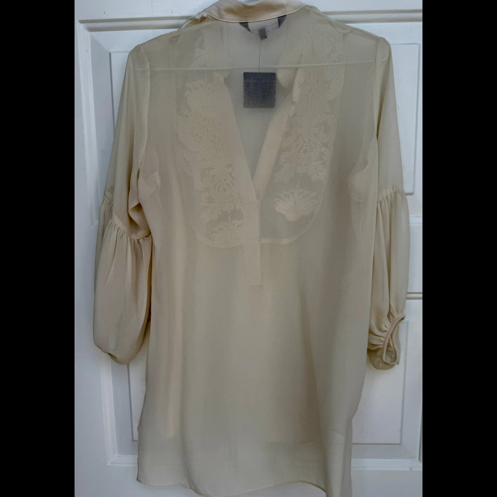 Atina Cristina Cream Sheer Blouse with Floral Embroidery NWT Size XS