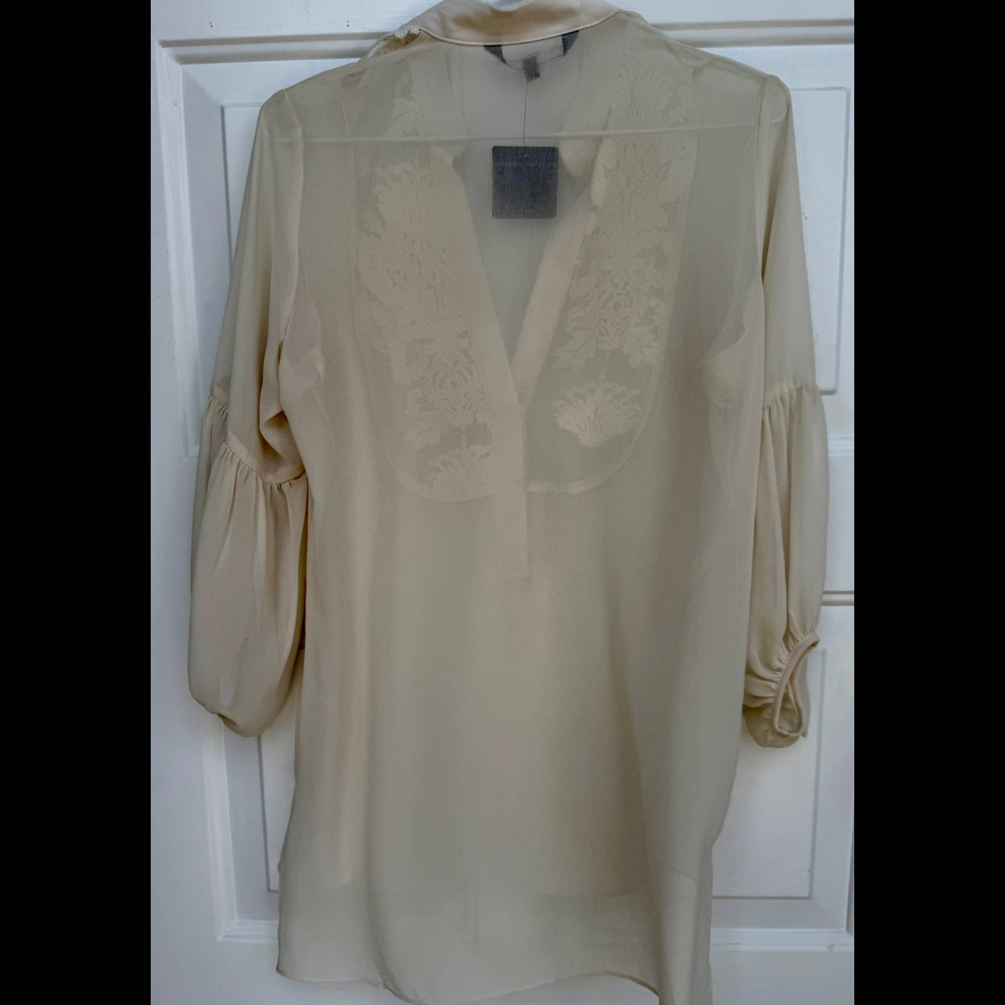 Atina Cristina Cream Sheer Blouse with Floral Embroidery NWT Size XS