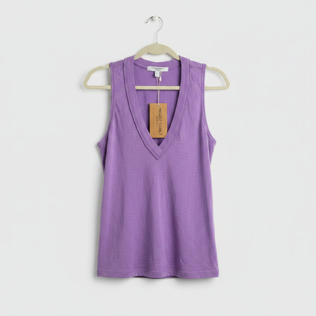 Project Social T Purple V-Neck, 100% Cotton Tank Top Size M