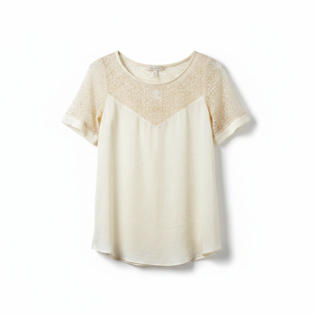 Atina Cristina Cream Lace Yoke Blouse NWT Size XS