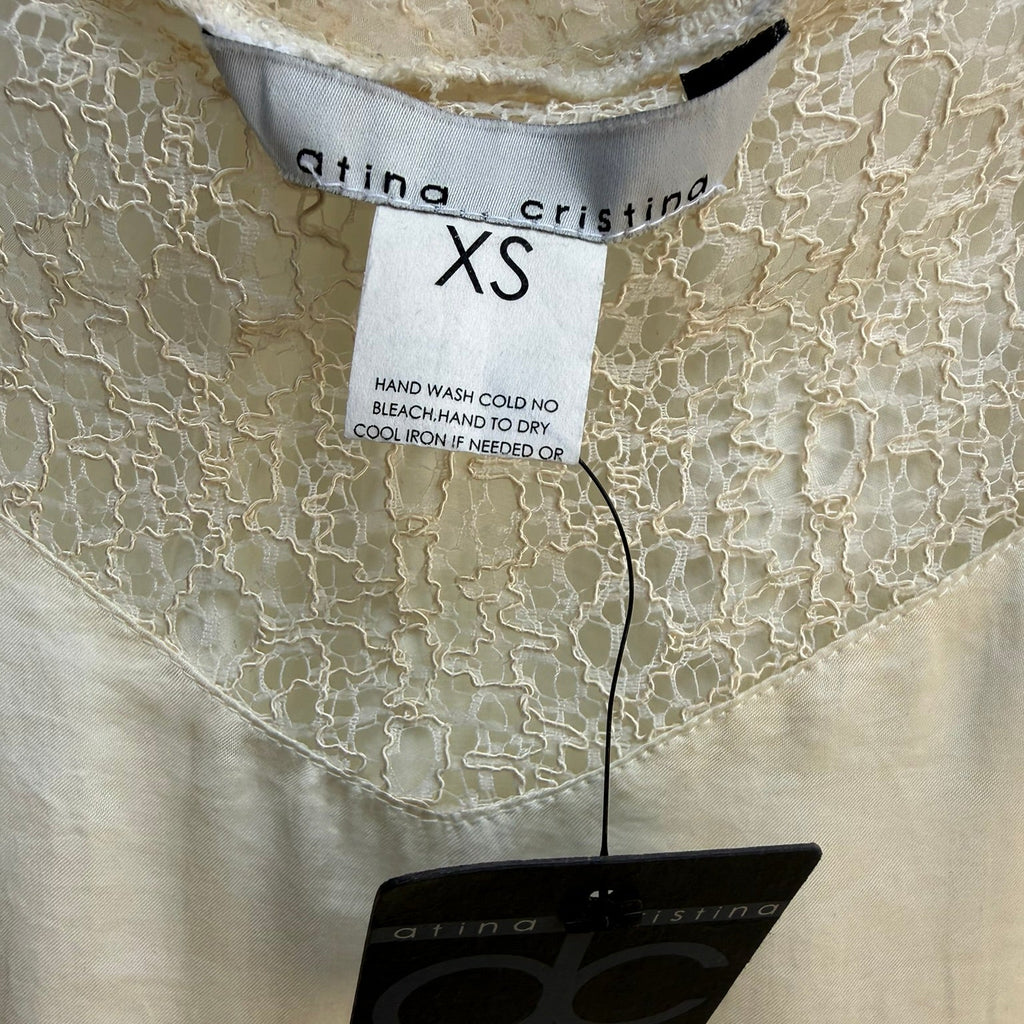 Atina Cristina Cream Lace Yoke Blouse NWT Size XS