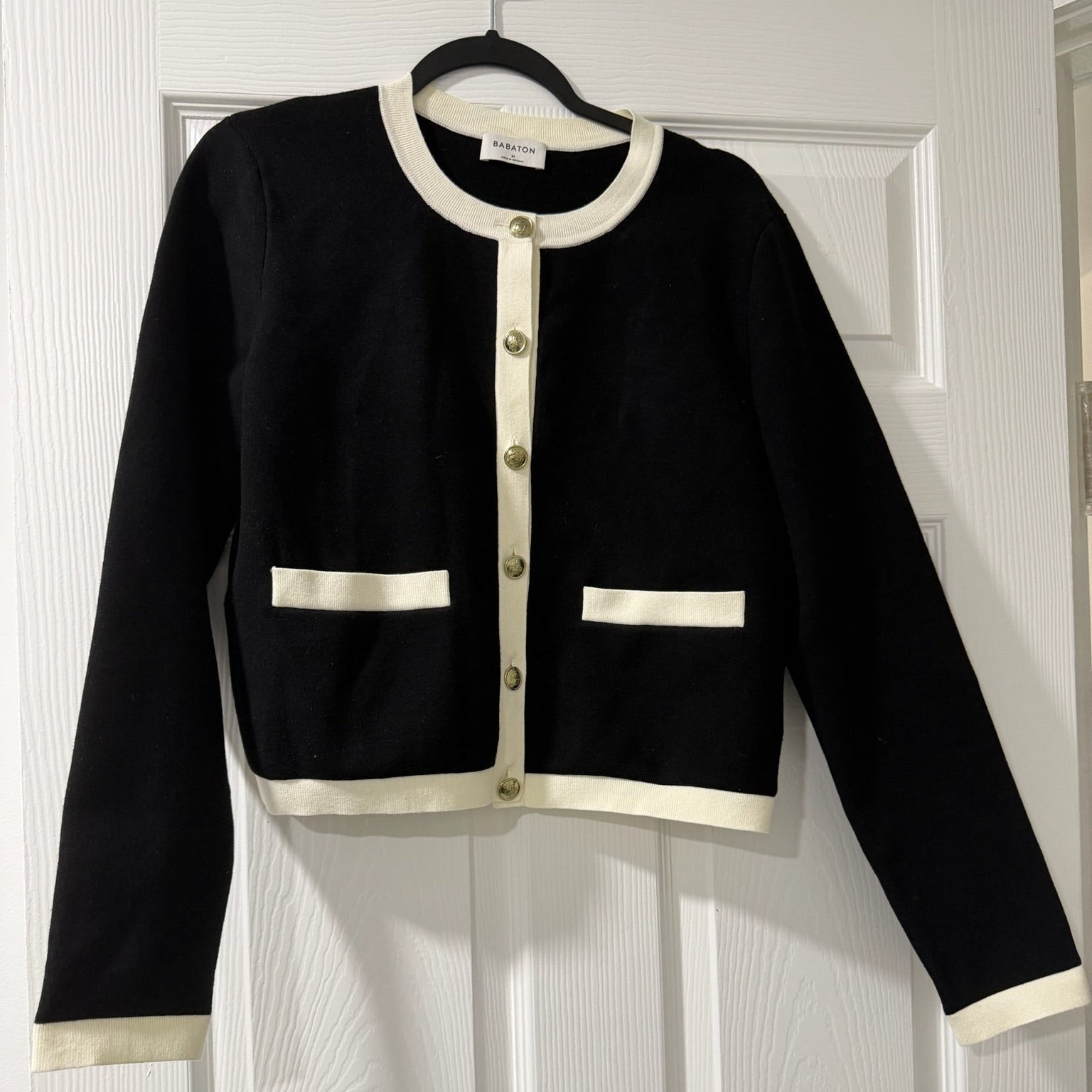 Babaton (Aritzia) Contrast Black with White Trim Knit Cardigan Size M