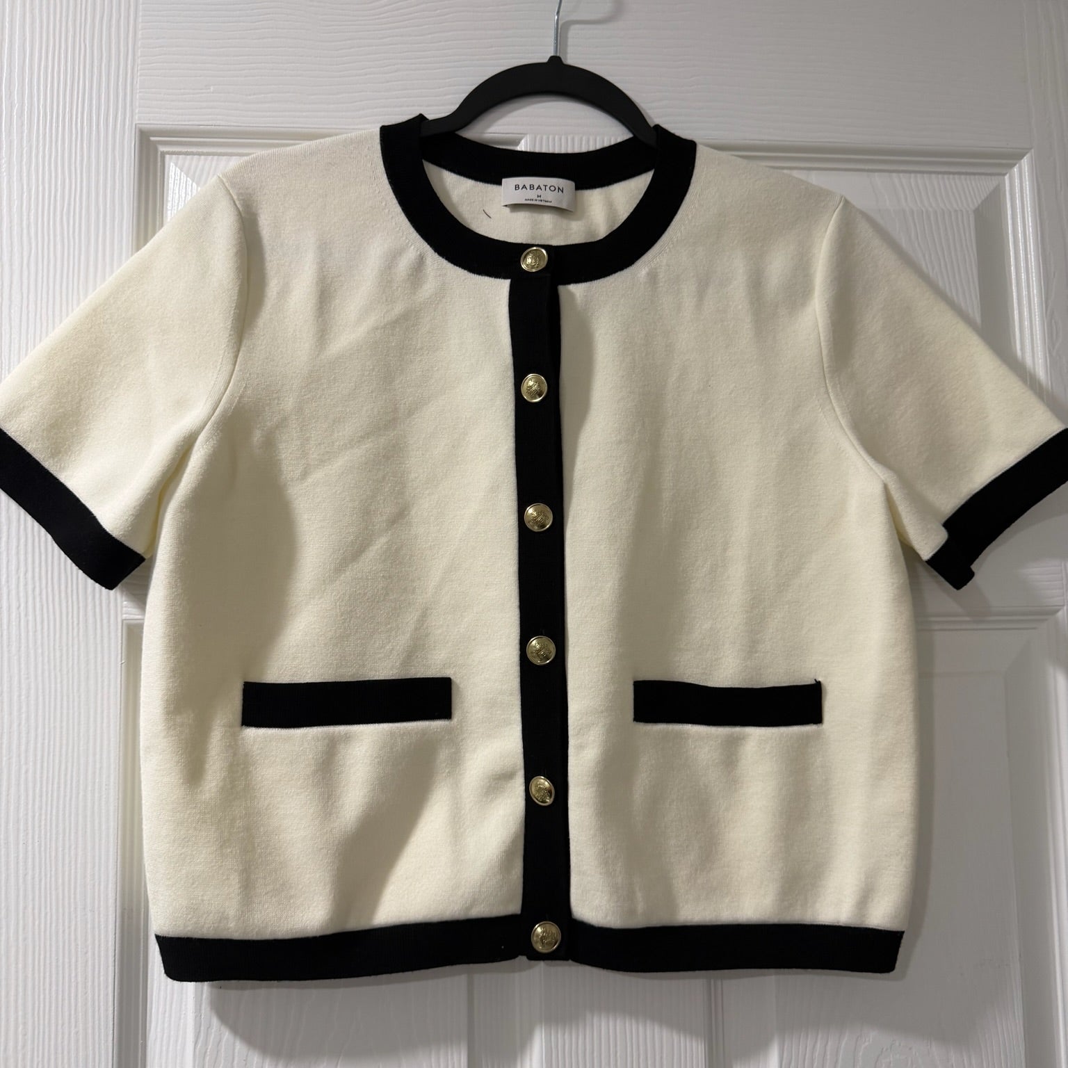 Babaton (Aritzia) Contrast Cream with Black Trim Knit Cardigan Size M