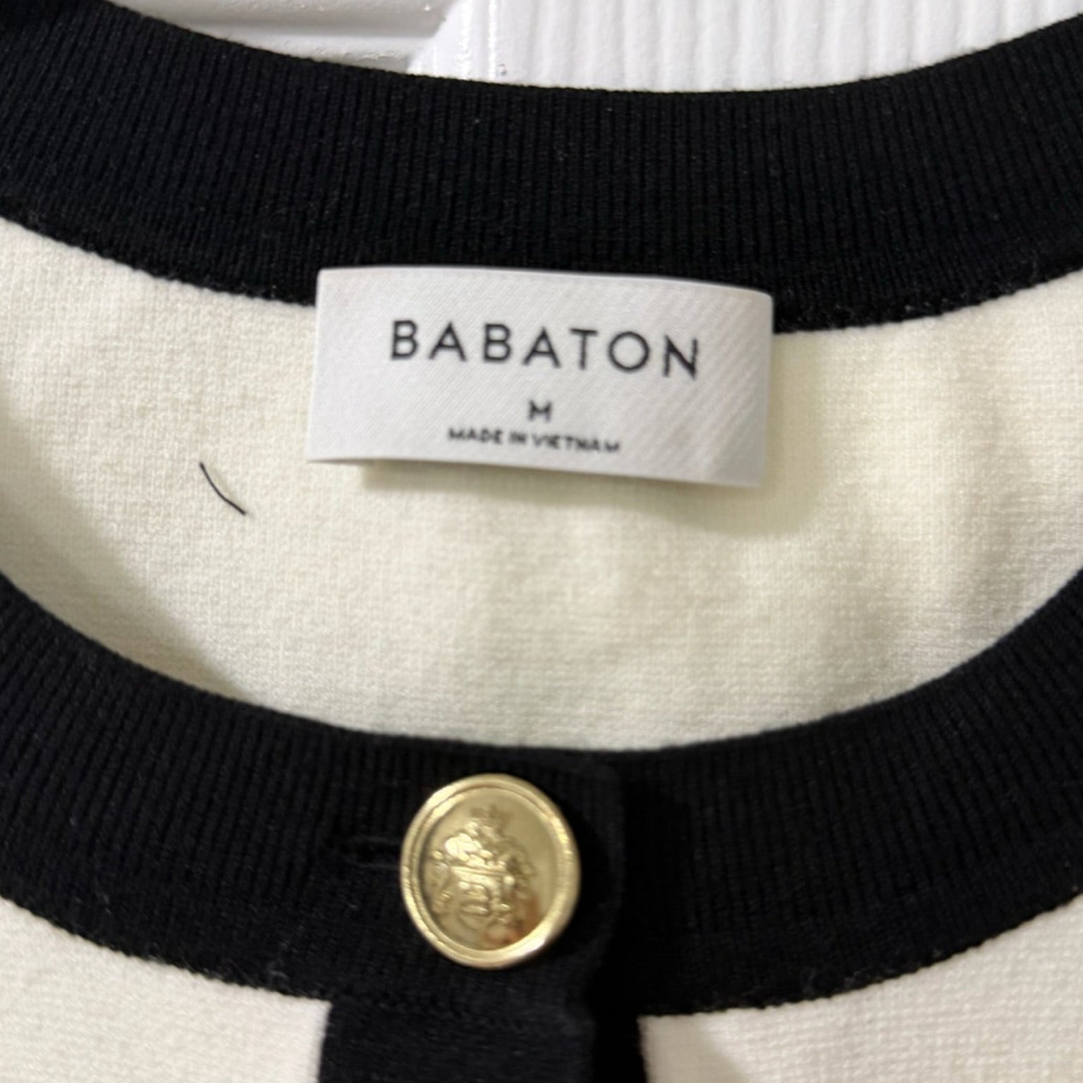 Babaton (Aritzia) Contrast Cream with Black Trim Knit Cardigan Size M