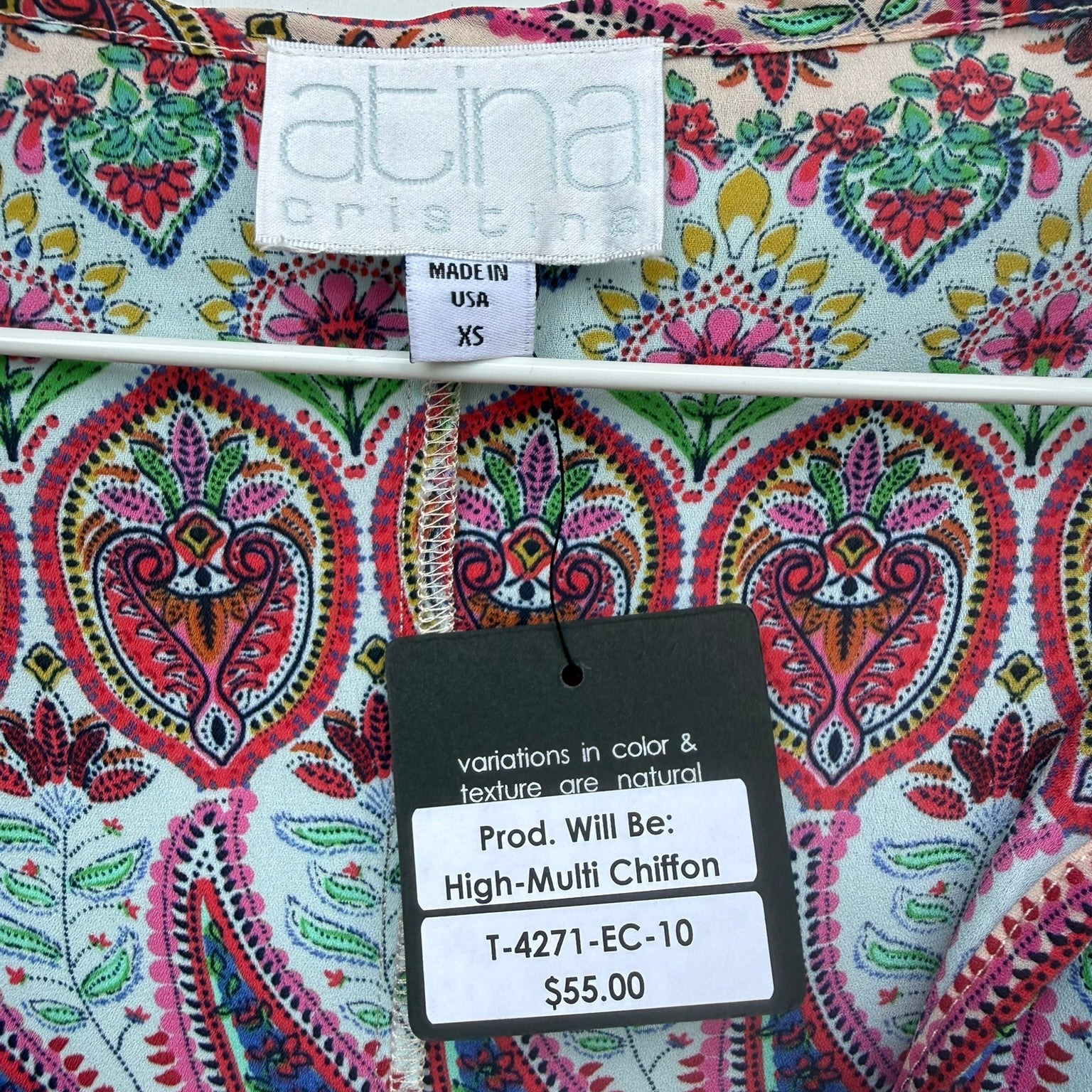 Atina Cristina Paisley Chiffon Tunic NWT Size XS