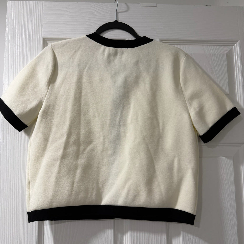 Babaton (Aritzia) Contrast Cream with Black Trim Knit Cardigan Size M