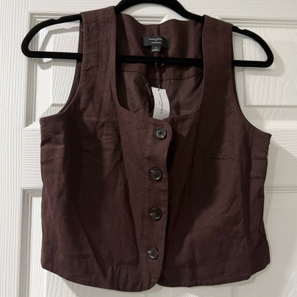 Banana Republic Brown Linen Blend Vest Size 6