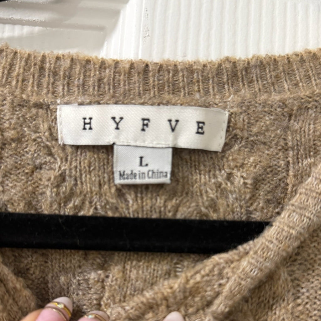 Hyfive Rhinestone Cable Knit Crop Top – Beige, Short Sleeve, Size L