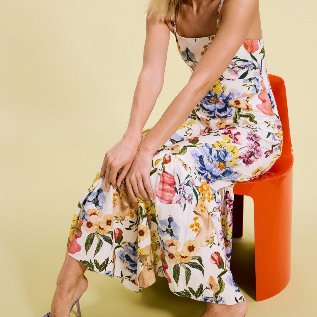 Farm Rio Floral Tiered Midi Dress Size M