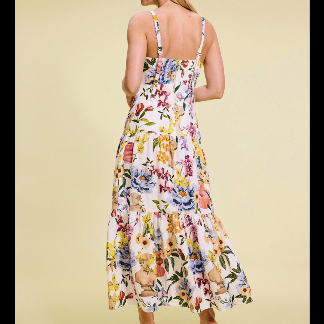 Farm Rio Floral Tiered Midi Dress Size M