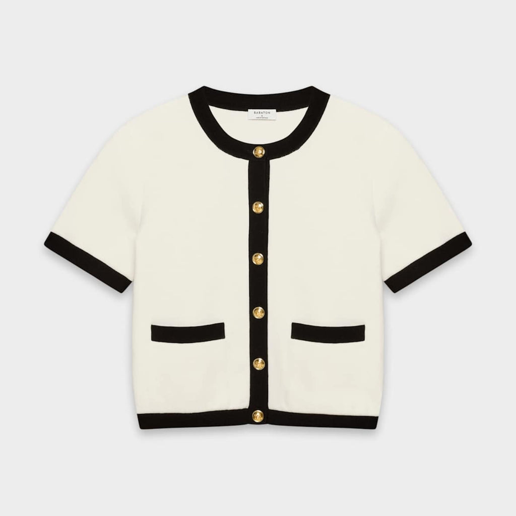 Babaton (Aritzia) Contrast Cream with Black Trim Knit Cardigan Size M