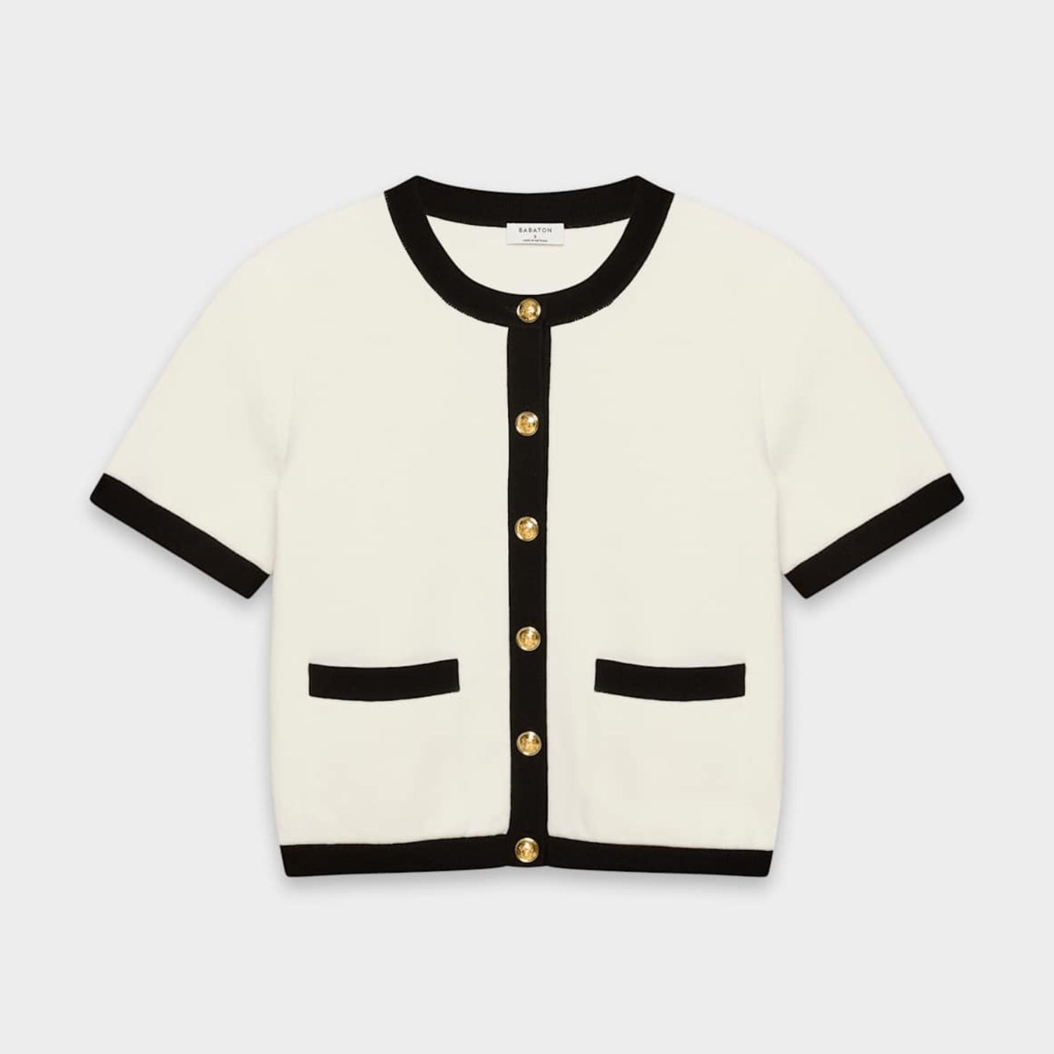 Babaton (Aritzia) Contrast Cream with Black Trim Knit Cardigan Size M