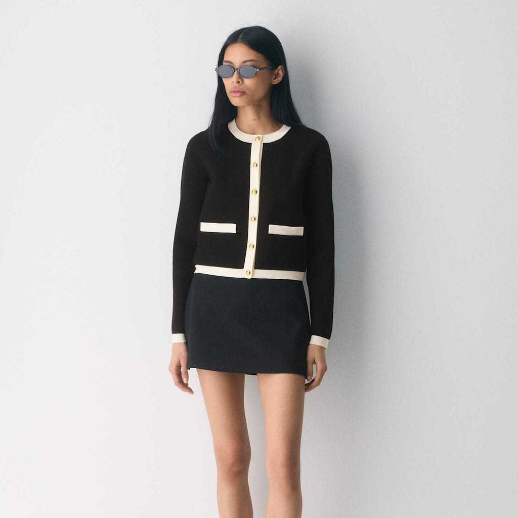 Babaton (Aritzia) Contrast Black with White Trim Knit Cardigan Size M