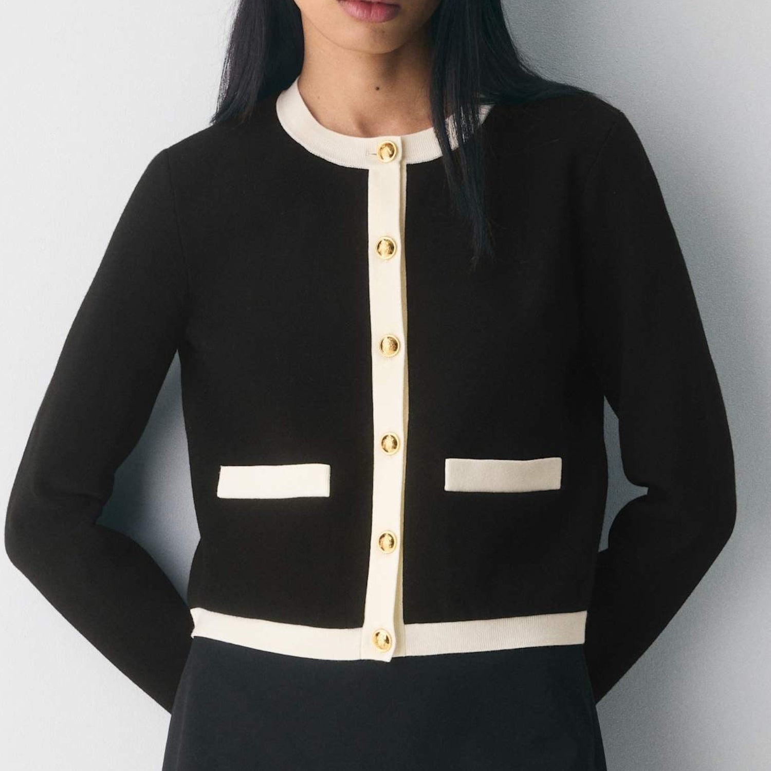 Babaton (Aritzia) Contrast Black with White Trim Knit Cardigan Size M