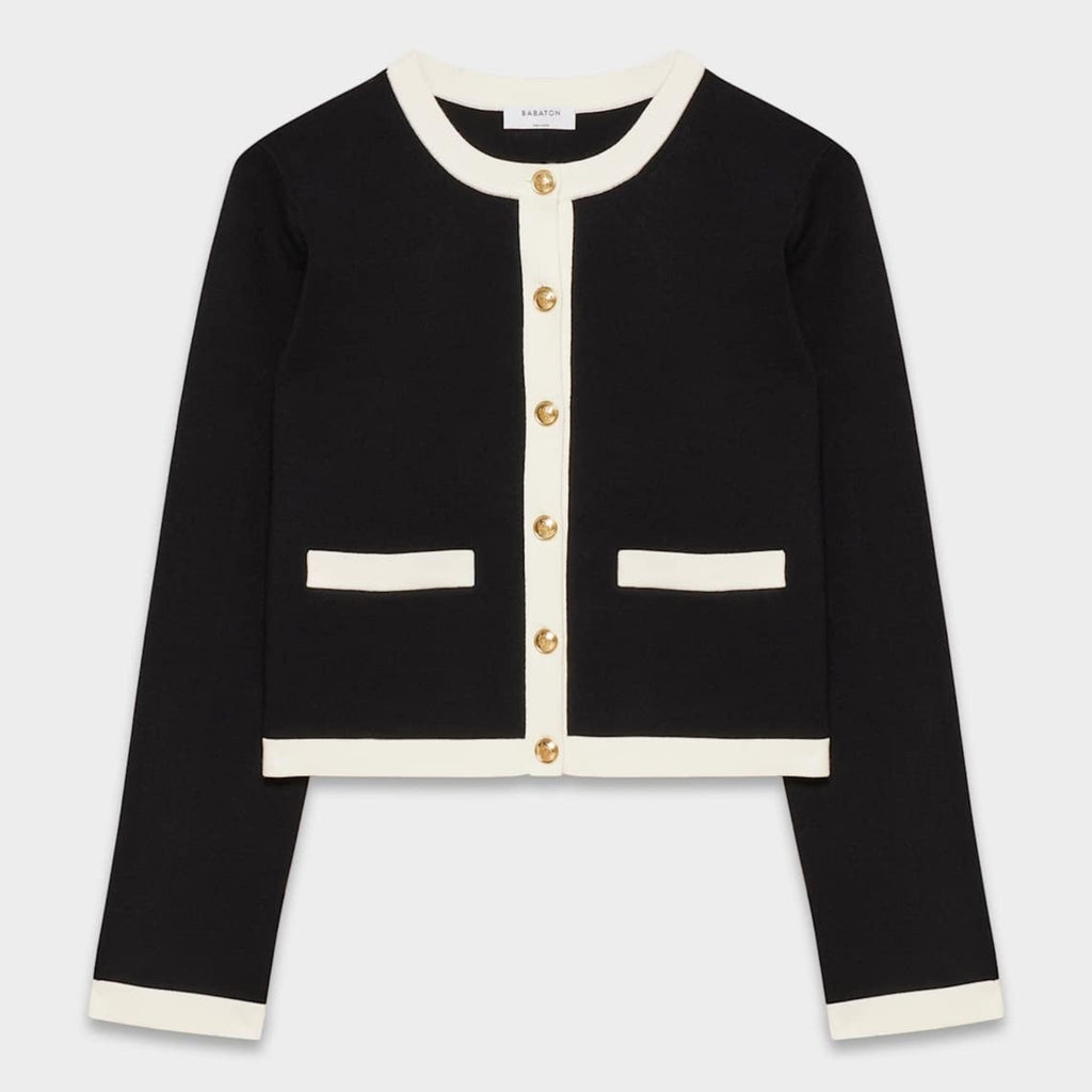 Babaton (Aritzia) Contrast Black with White Trim Knit Cardigan Size M