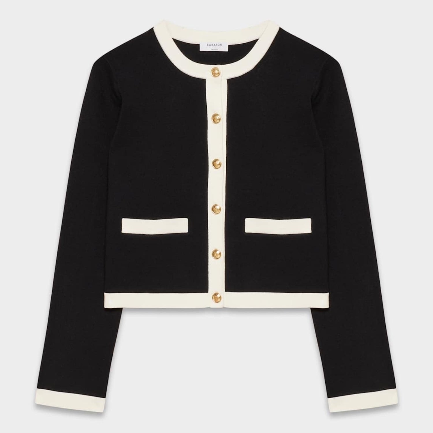 Babaton (Aritzia) Contrast Black with White Trim Knit Cardigan Size M