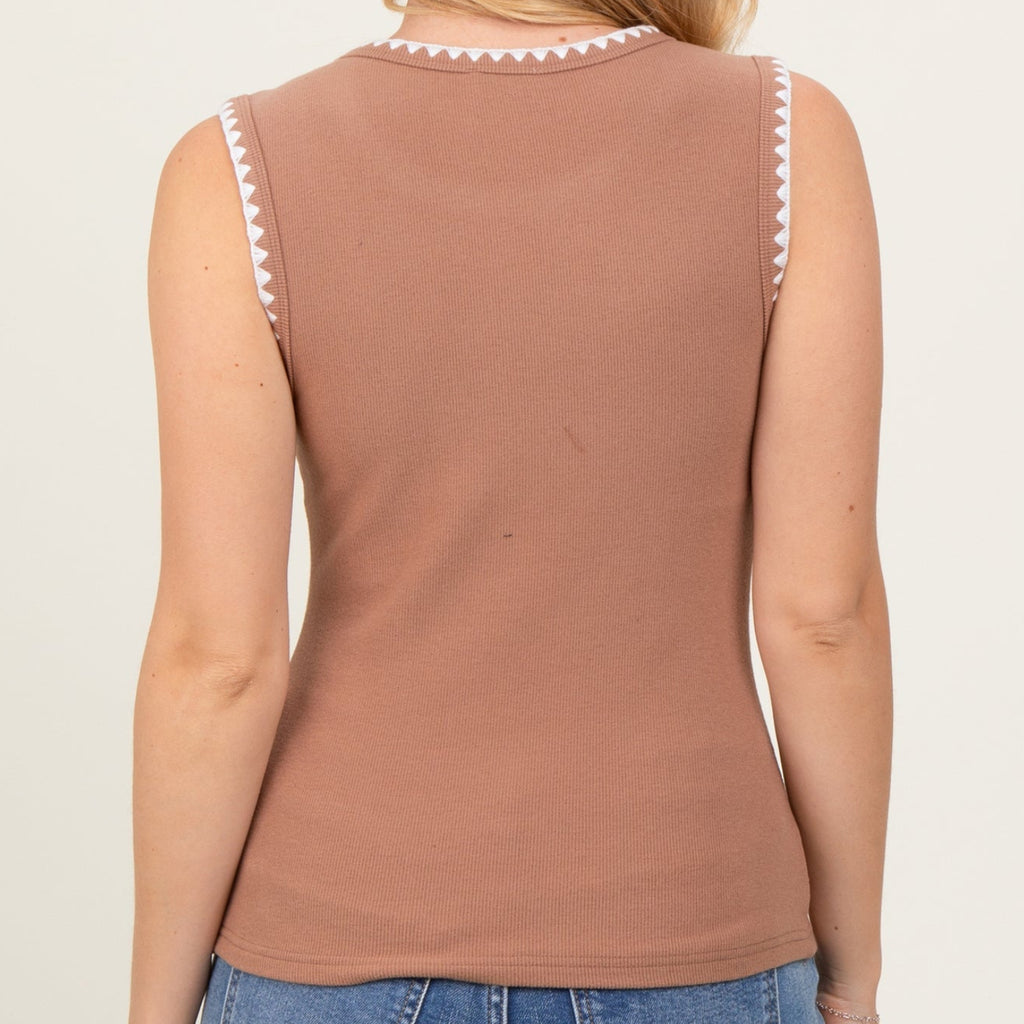So Me Ribbed Contrast Embroidered Sleeveless Top Size XL