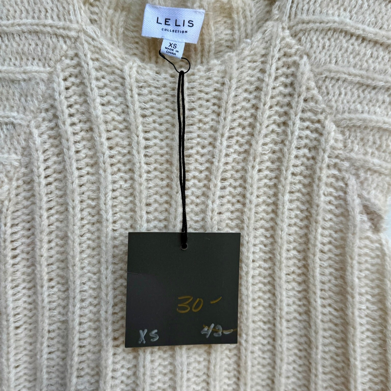 Le Lis Cream Ribbed Knit Sweater