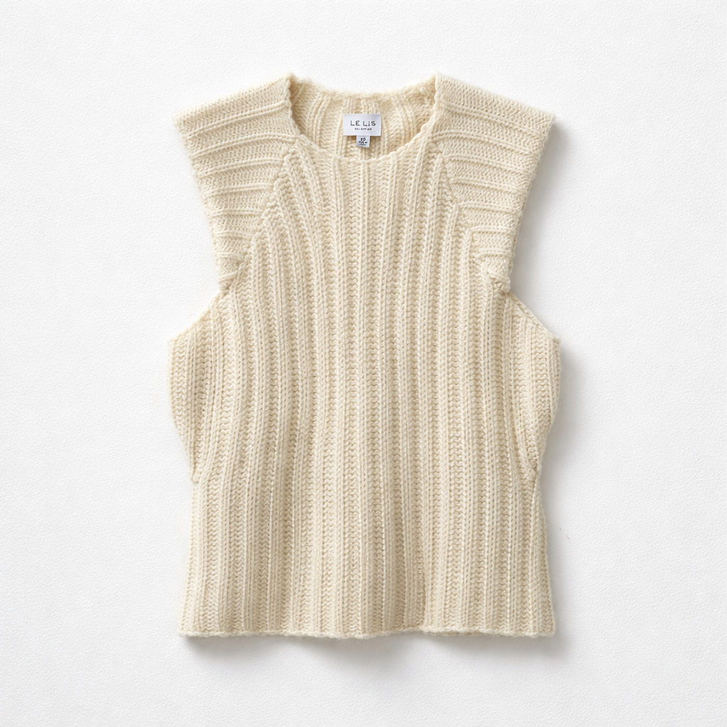 Le Lis Cream Ribbed Knit Sweater