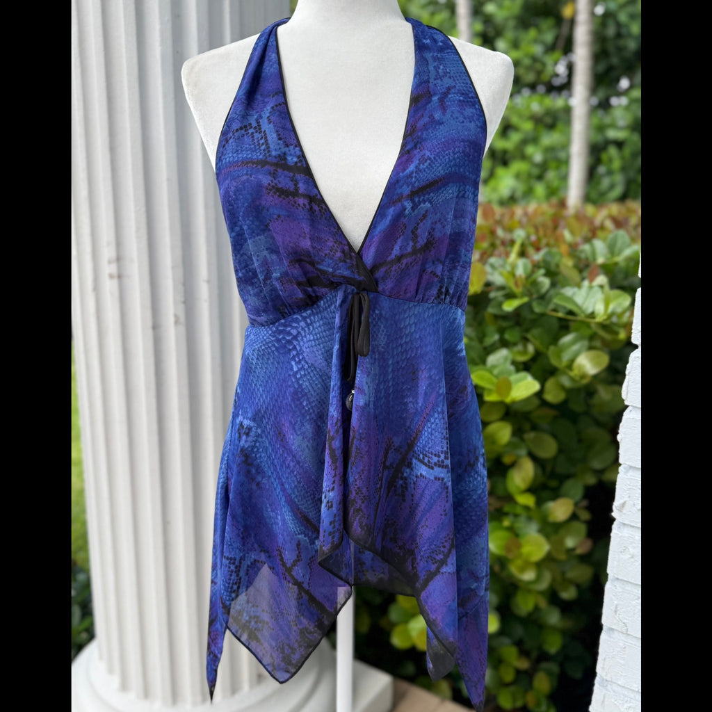 Analili Blue Snakeskin Print Halter Top NWT Size XS