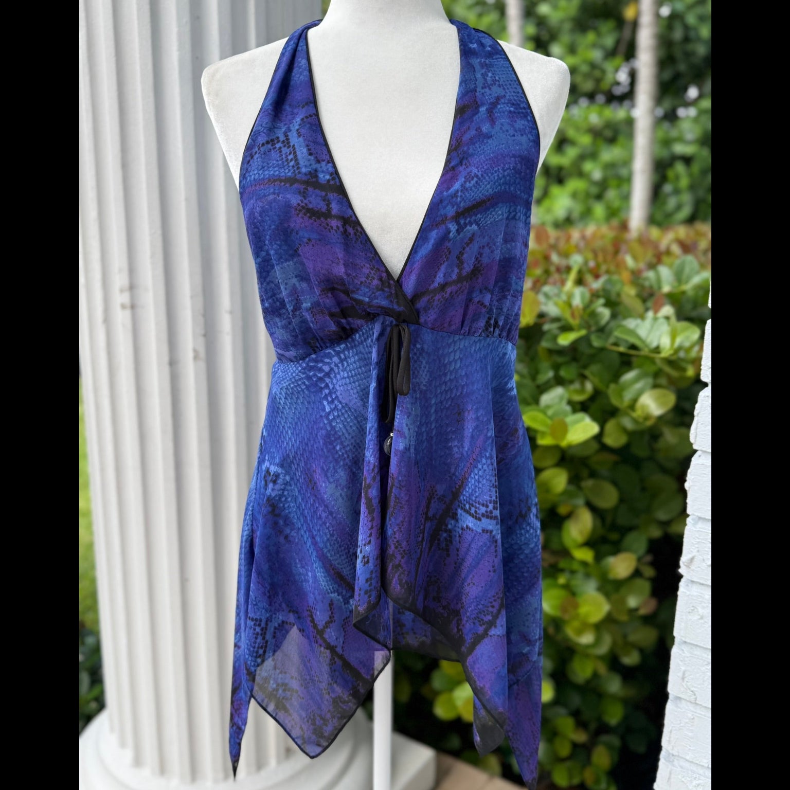 Analili Blue Snakeskin Print Halter Top NWT Size XS
