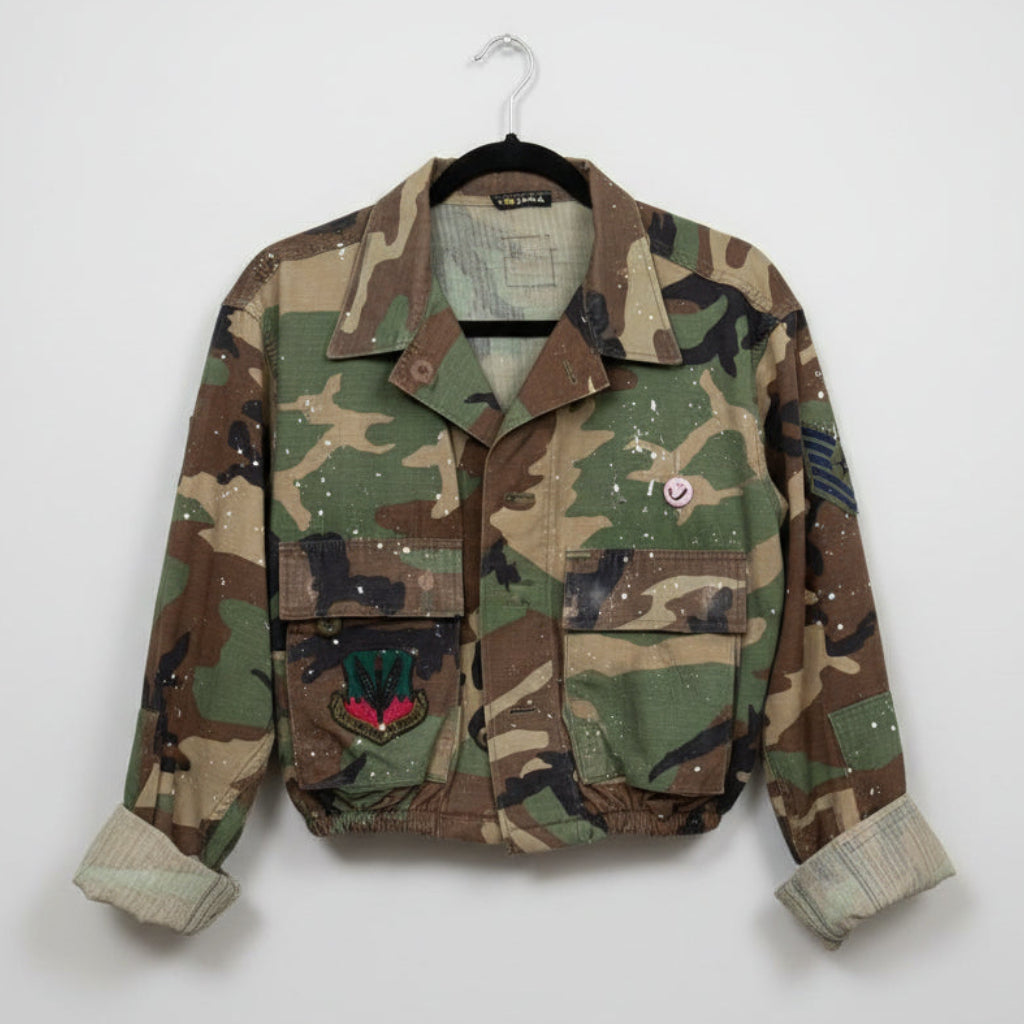Sojara Upcycled Camouflage Crop Jacket Size Medium