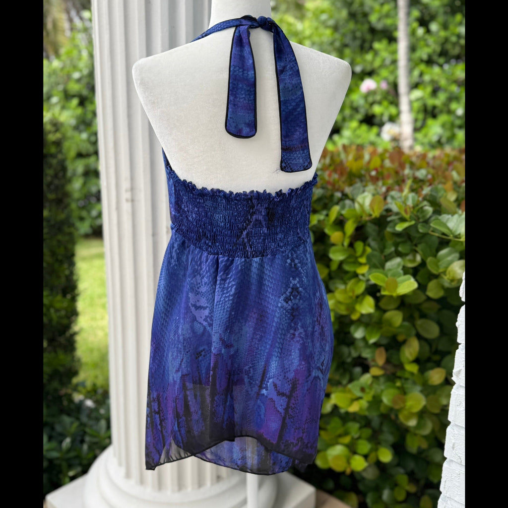 Analili Blue Snakeskin Print Halter Top NWT Size XS